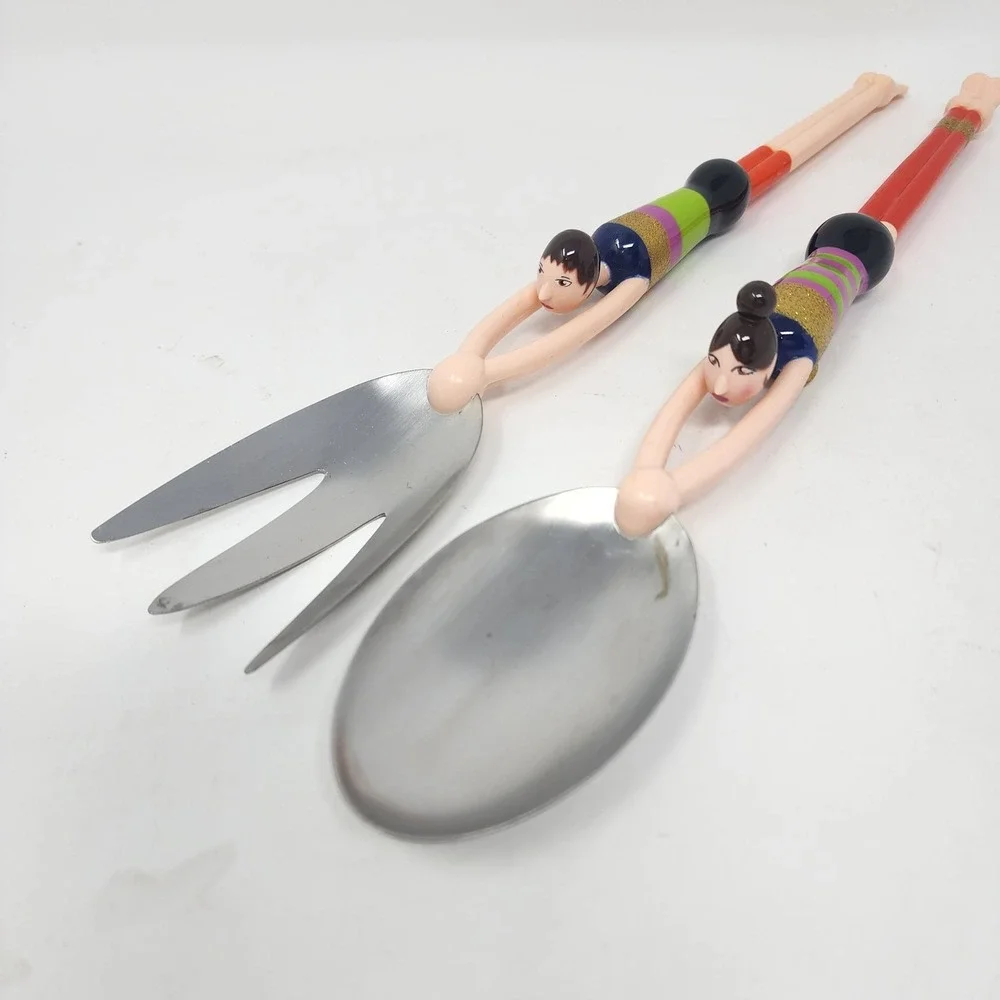 Pylones Paris Salad Pasta Serving Fork and Spoon Set Swimmers 13'' Vintage
